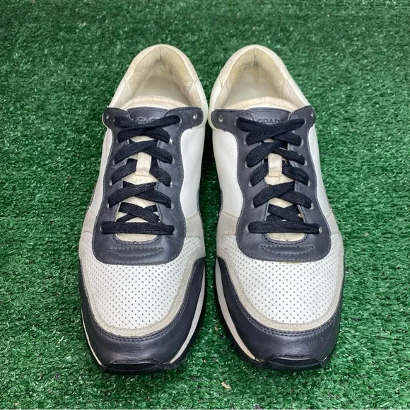 Coach Mens Runner Leather Lace Up Sneaker Cream / Gray Size 10.5